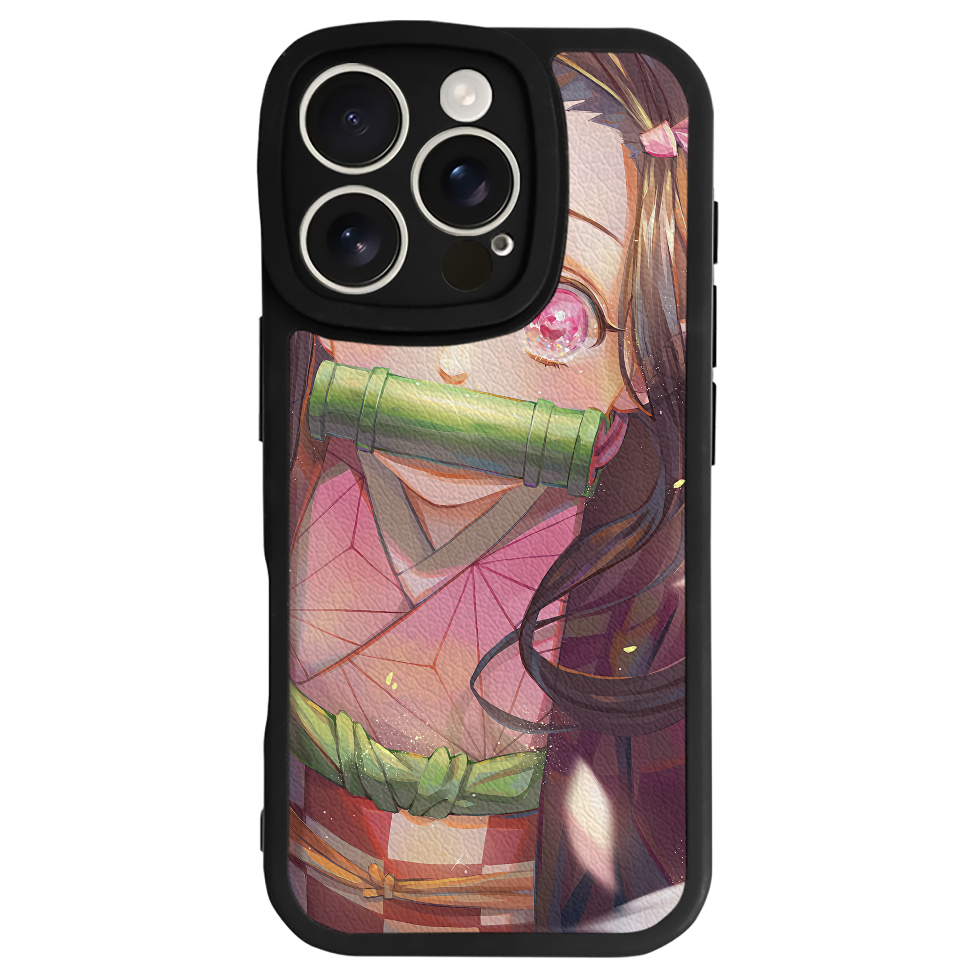 （画像用） 鬼滅の刃（きめつのやいば）竈門 禰󠄀豆子／かまど ねずこ Kamado Nezuko 【iPhone 16シリーズ対応】シリコンスマホケース（レザー調） 材質：シリコン